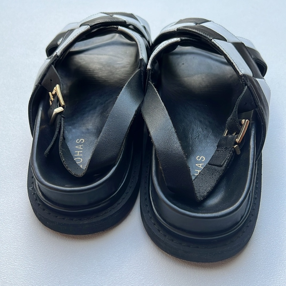 Alohas sandals strappy black criss cross marshmallow chunky leather weaving fun - Picture 8 of 8
